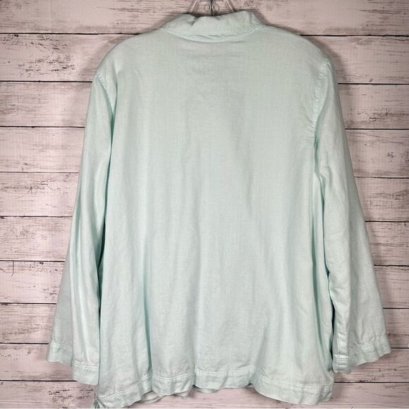 J. Jill Aqua Linen Popover Tunic Cotton Knit Lined Double Layer Sz Large - Picture 2 of 7